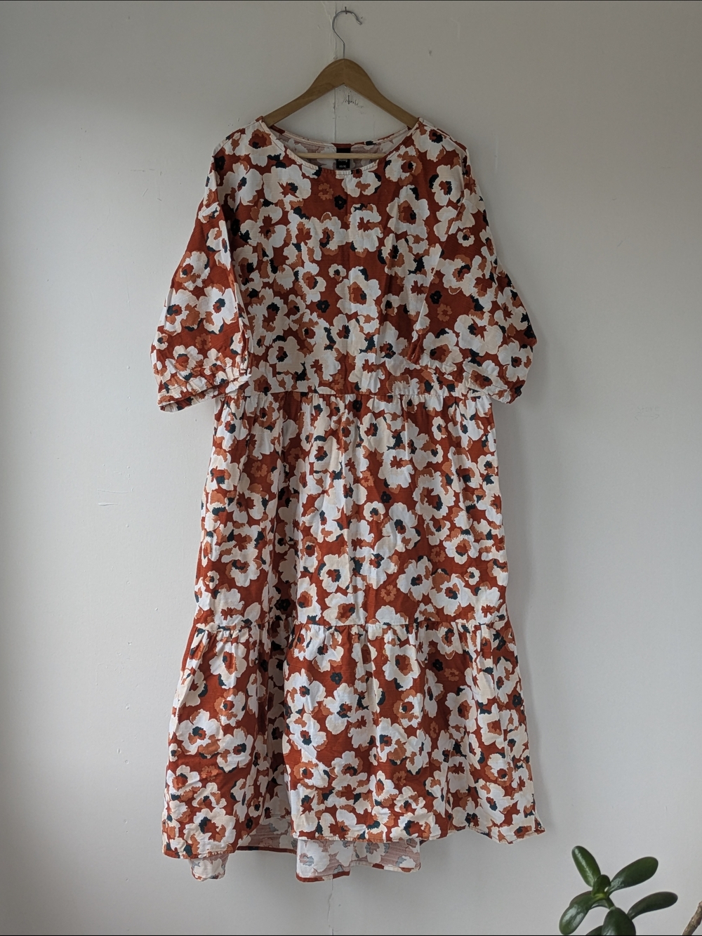 Hering Brazil Heavyweight Cotton Canvas Floral Maxi Dress - Rust & White - XL